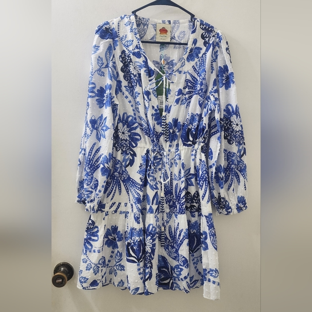 New‎ Farm Rio Blue Floral Women Dress, Size Medium, Cotton.